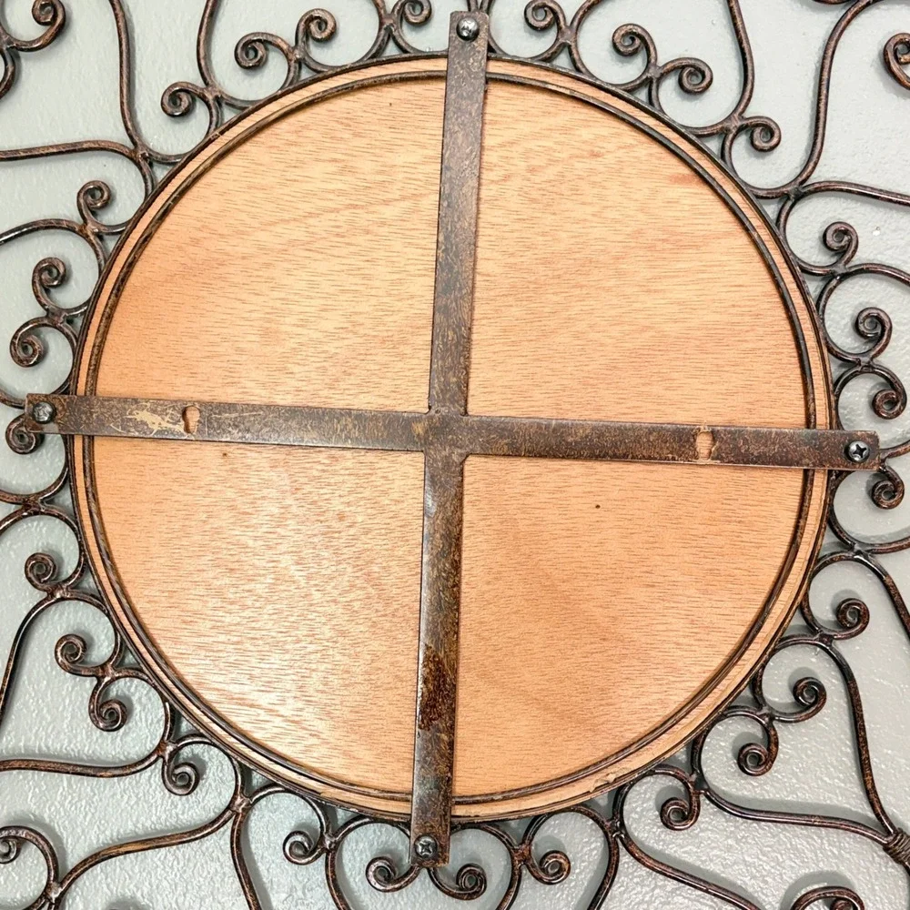Round Wrought Iron Scrollwork Wall Mirror Bronze Heart Motif 23.5